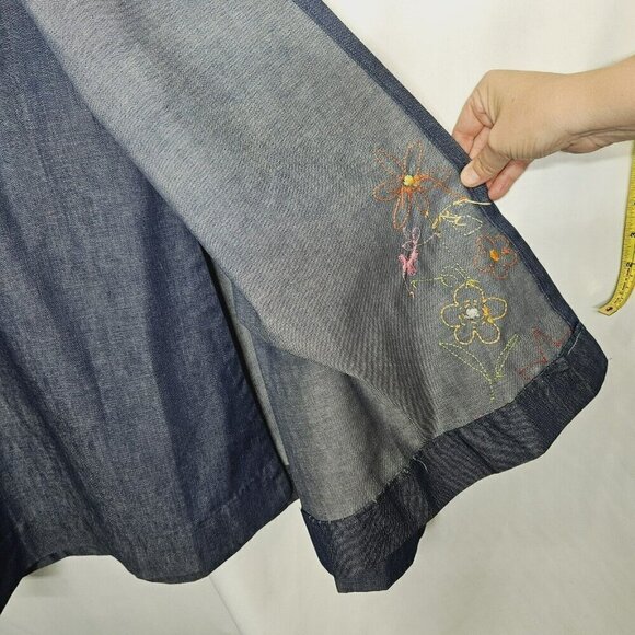 Unbranded Wrap Denim Wrap Skirt Blue Hand Embroidered Artsy Size M No Size Tag - Picture 6 of 10